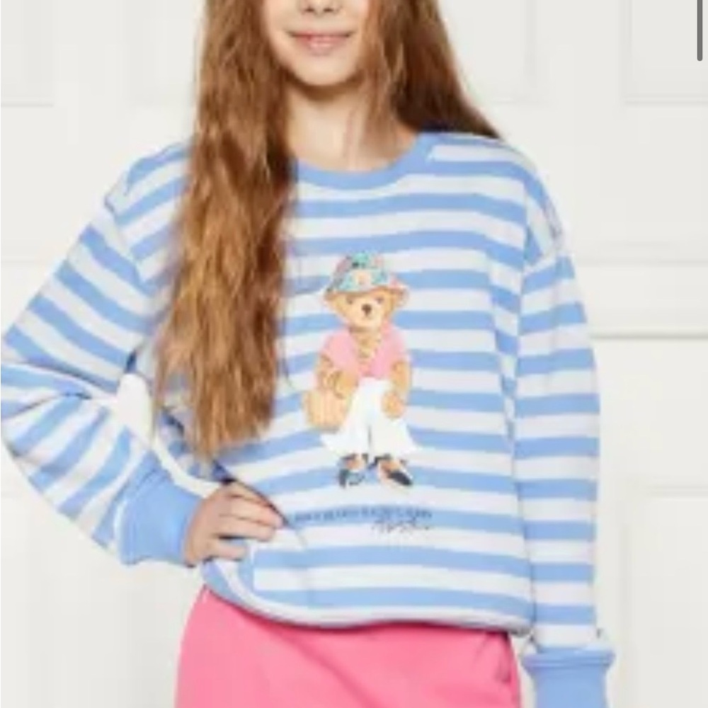 Polo Ralph Lauren girls Blue and White Striped crew neck sweatshirt 6